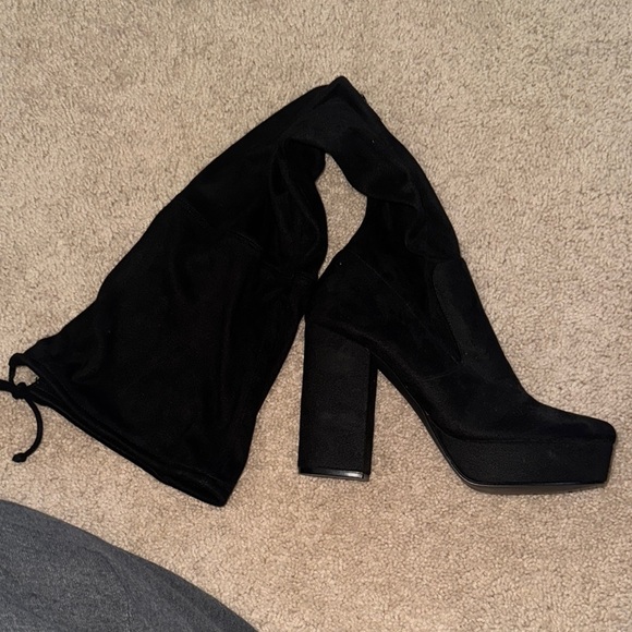 Black Suede Women's Knee-High Boots - Picture 3 of 5